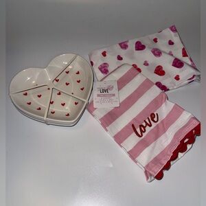 Heart-Shaped Dish Set with Pink and Red Towels